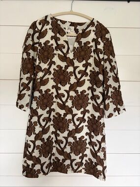 Vintage Milly Tunic Dress with Brown Floral Embroidery